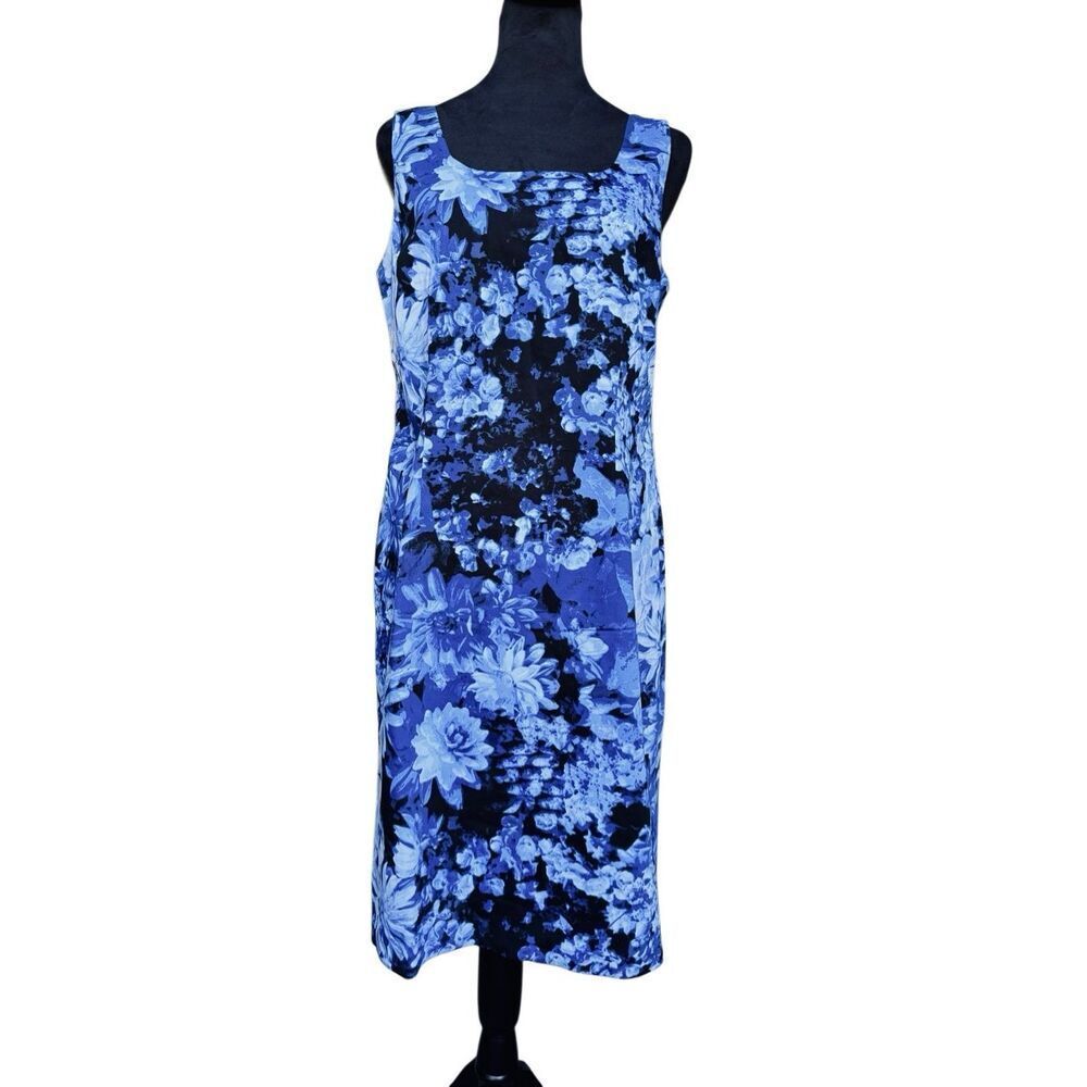 Premise Blue Floral Sheath Dress Size 8 Sleeveless Zip Back Stretch